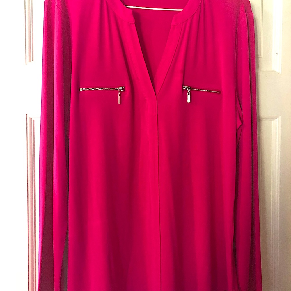 INC, Rich pink, L, shirt-tail hem.